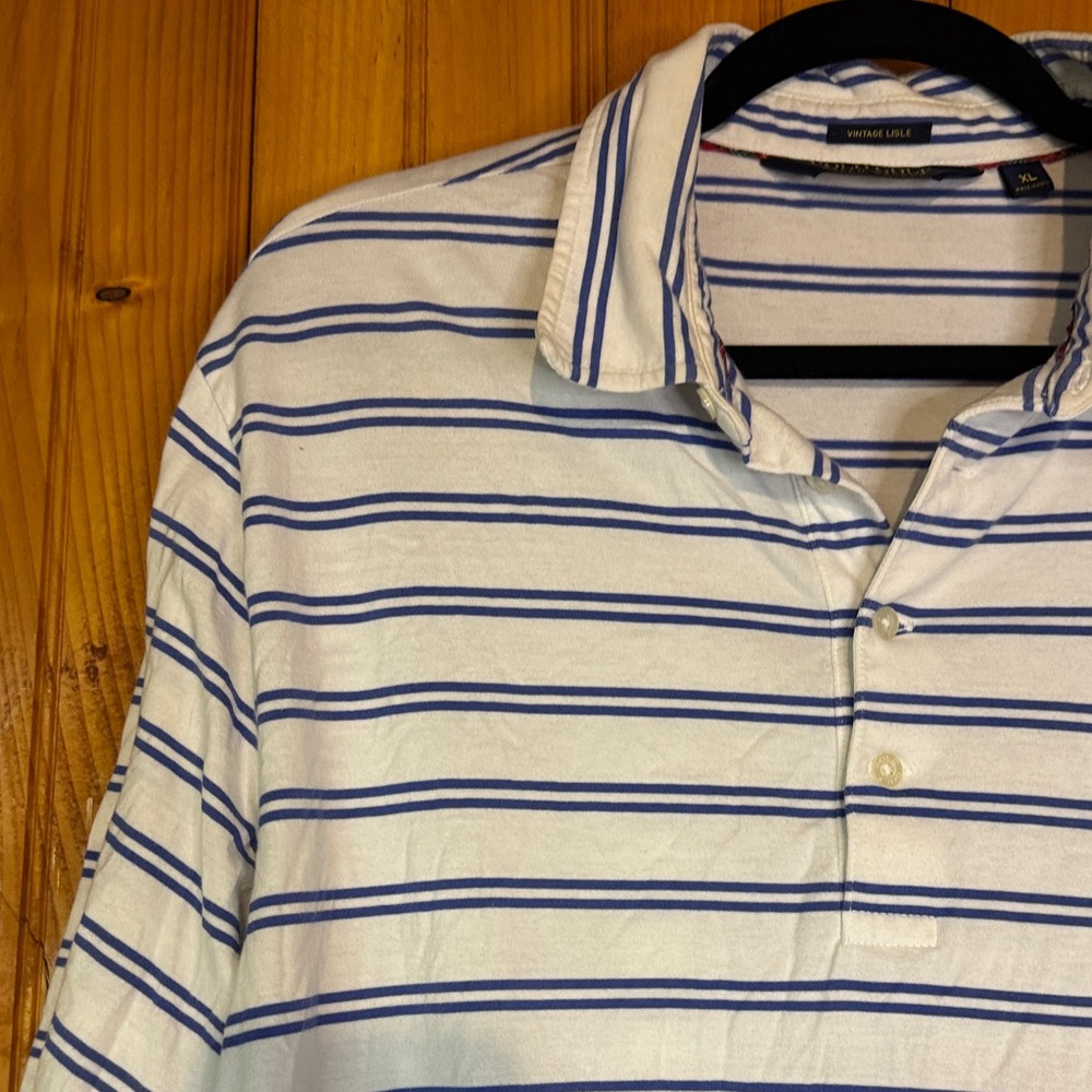 Polo Golf Ralph Lauren Vintage Lisle Striped Polo Shirt in Blue and White - Picture 5 of 11